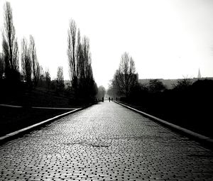 Road amidst trees against clear sky