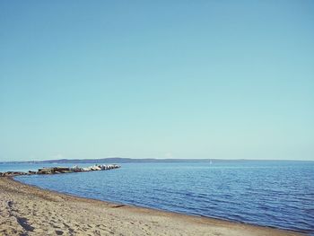 Scenic view of sea against clear sky