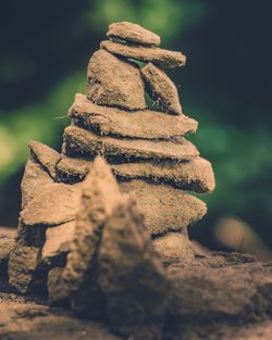 Close-up of stone stack on rock