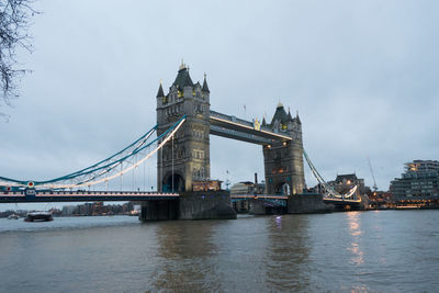 View of suspension bridge over river