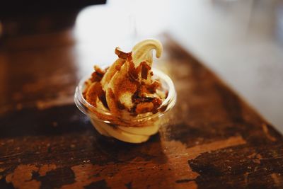 High angle view of dessert on table