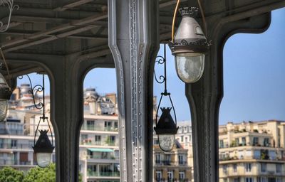 Lighting equipment hanging on pont de bir-hakeim in city