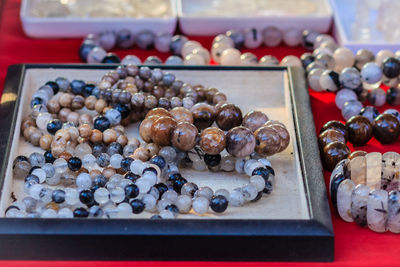 Close-up of seashells on table