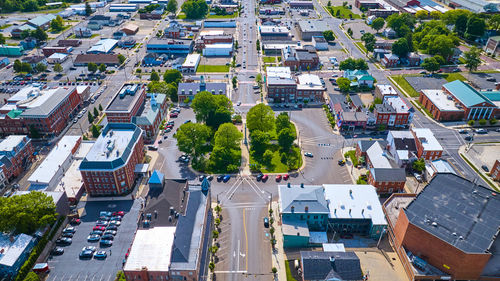 High angle view of buildings in city