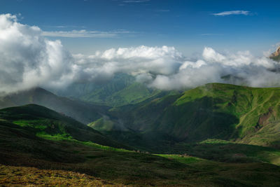 Scenic view of landscape against cloudy sky