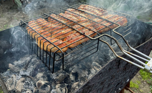 High angle view of metal grate