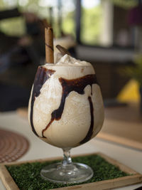 Close-up of ice cream on table