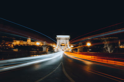 Light trails on road at night