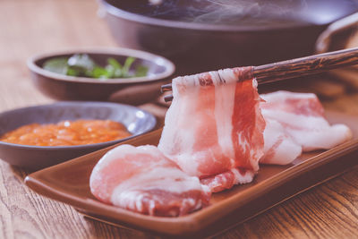 Close-up of food in plate on table