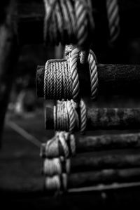 Close-up of rope tied on metal