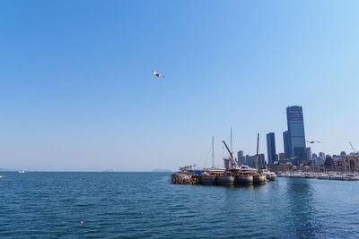 Scenic view of sea against clear sky