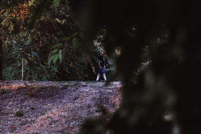 People on rock in forest