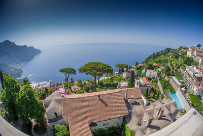 High angle view of townscape against sky