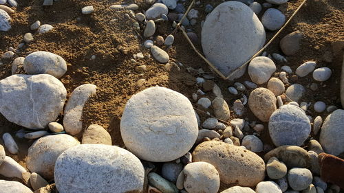 High angle view of stones at beach