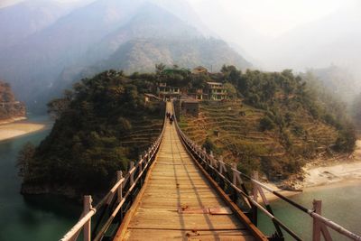 View of footbridge in forest