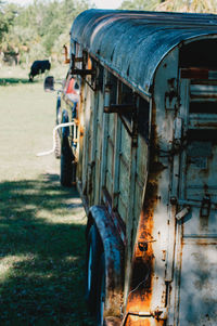 Abandoned truck on field