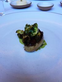 High angle view of food in plate on table