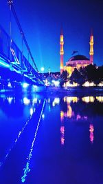 Reflection of illuminated buildings in water