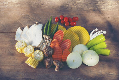 High angle view of fruits on table