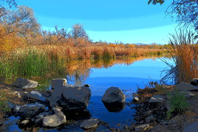 Scenic view of lake against sky