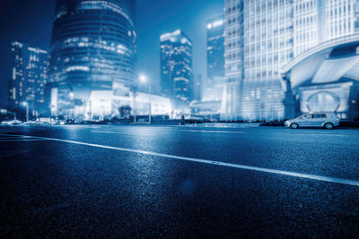 View of city buildings at night