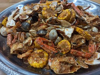 Close-up of seafood in plate