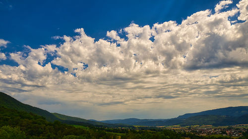 Low angle view of mountain range against sky