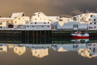 White buildings and boat, henningsvaer, lofoten, nordland, norway