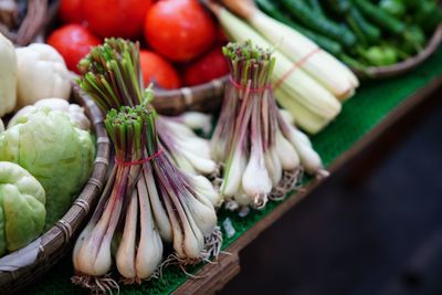 High angle view of vegetables in market