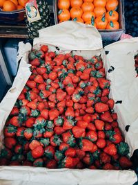 High angle view of vegetables for sale in market