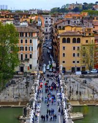 High angle view of crowd in city