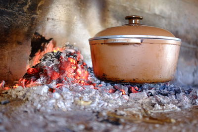 Close-up of meat cooking on barbecue grill