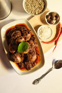 High angle view of meal served in plate