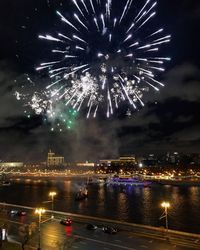 Firework display at night