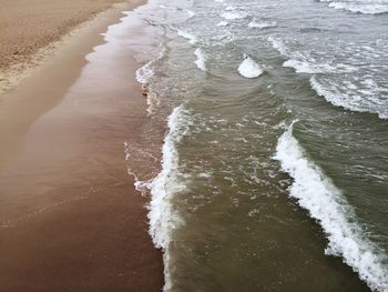 High angle view of waves on beach