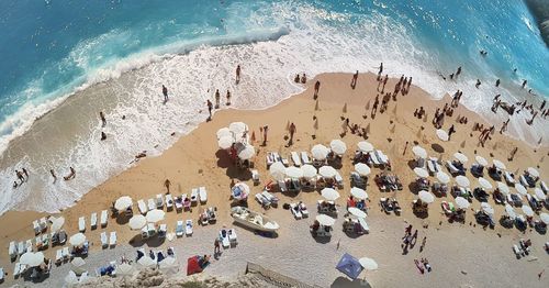 High angle view of people at beach