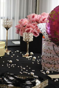 Close-up of rose bouquet on table