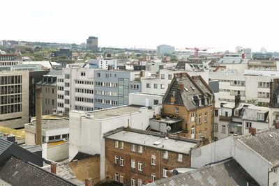 High angle view of cityscape against clear sky