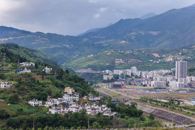 High angle view of townscape against sky