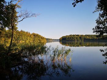 Scenic view of lake against clear sky