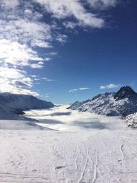 Scenic view of snowcapped mountains against sky