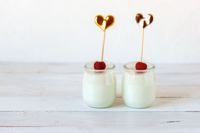 Close-up of dessert in glass on table