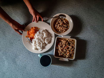 High angle view of food on table