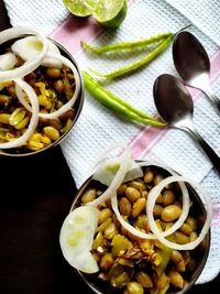 High angle view of vegetables in bowl on table