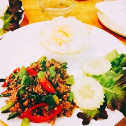 High angle view of meal served in plate