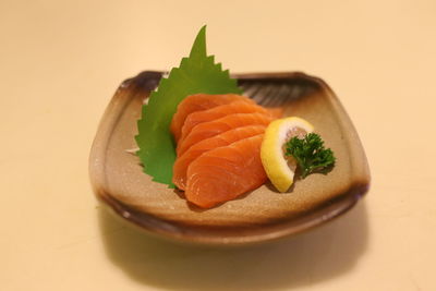 Close-up of sushi served in plate