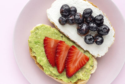 High angle view of breakfast in plate on table