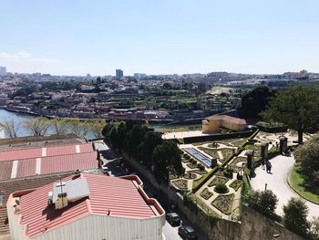 High angle view of townscape against sky