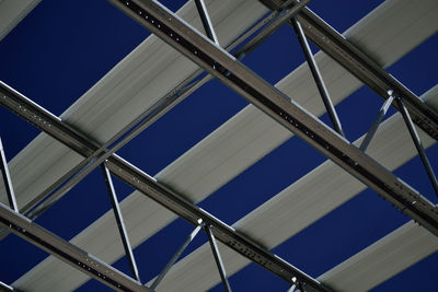 Low angle view of modern building against blue sky