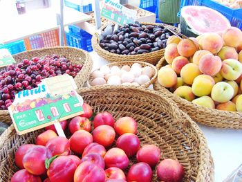 Fruits in basket for sale at market stall